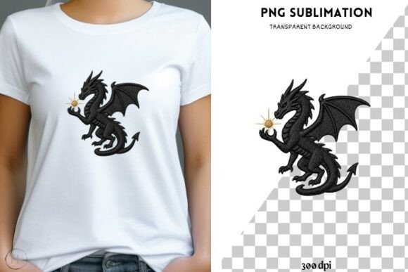 Black Embroidery Dragon PNG, Fantasy