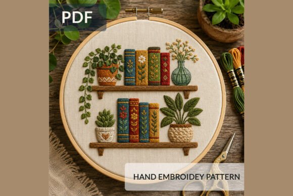 Cozy Bookshelf Hand Embroidery Pattern