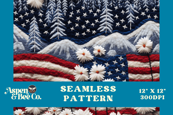 Faux Embroidery Seamless Pattern USA