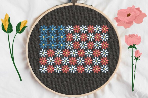 Floral USA Flag Embroidery Design