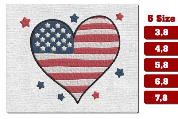 Patriotic American Flag Heart Embroidery