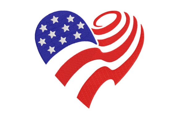 USA Flag Heart Embroidery Design