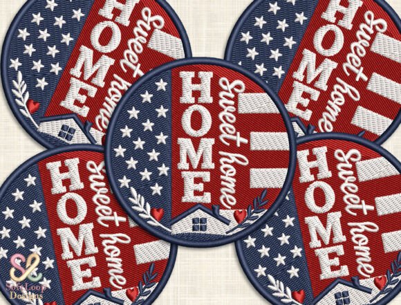 USA Flag House Patch Embroidery Design