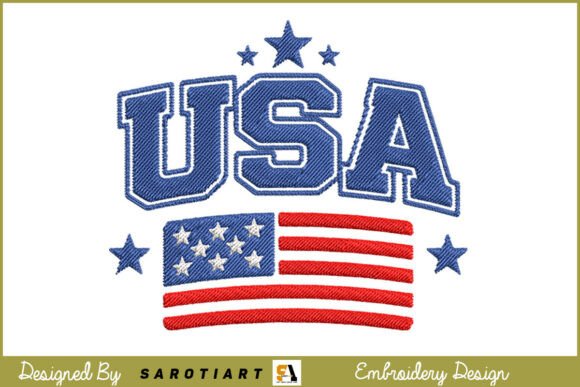 USA with American Flag Embroidery Design